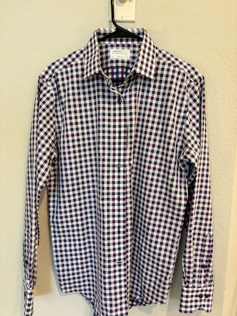 Lorenzo Uomo Trim-Fit Plaid Button-Down Long Sleeve Shirt - 151/2 (34/35)